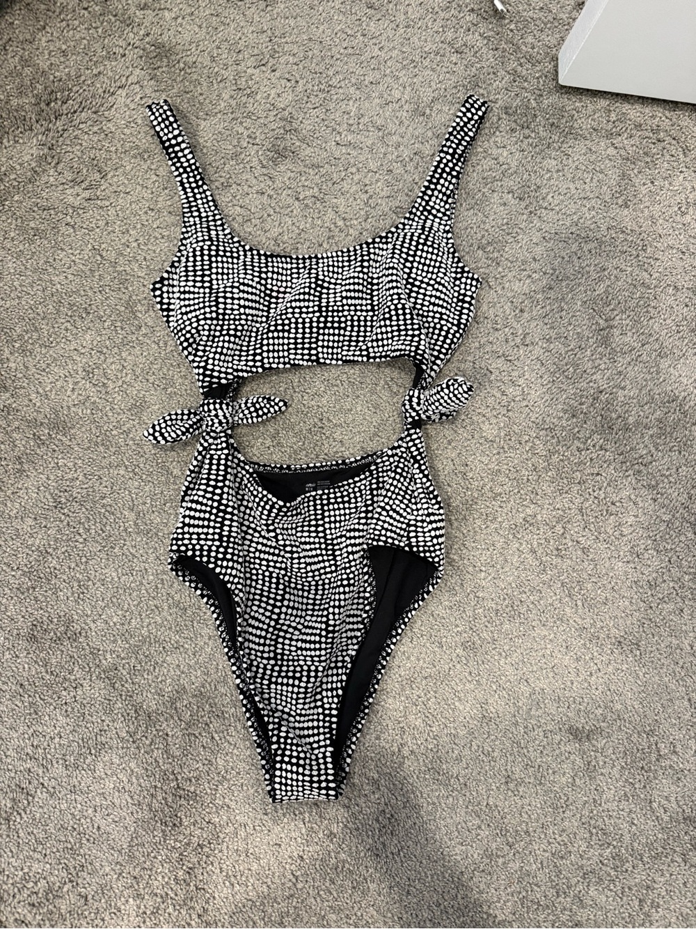 aerie Black and White Polka Dot One-Piece Swimsuit with Side Tie
